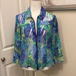 Coldwater Creek Colorful Women’s Top Jacket Cover up 3/4 sleeves Zipper EUC 12